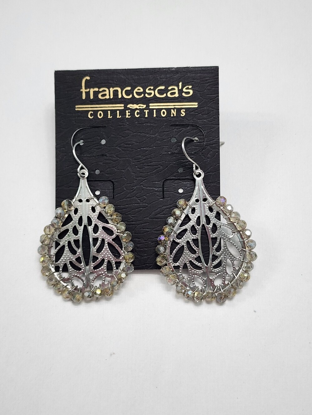 NEW! Francesca's Collections Filigree Teardrop Earrings w/ Iridescent Beads